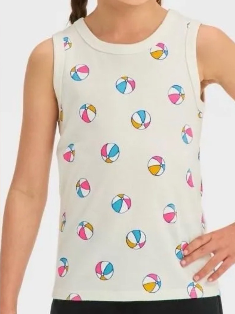 5X-4T Girls' Sleeveless Tank with Beach Ball Print - White (5 Tanks)-NWT